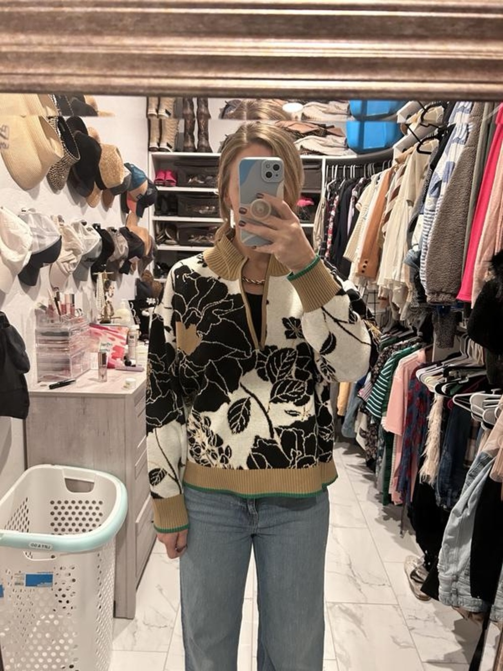 Maeve The Montana Mock Neck Sweater M Anthropologie Black Tan Floral Boxy Chunky - Picture 5 of 13